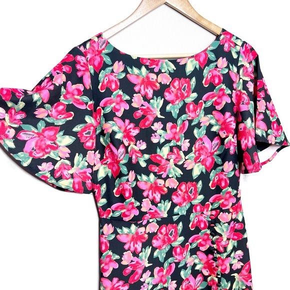 NWT Alexia Admor NY Womens Black Floral Flutter Sleeve Midi Dress High Slit - Picture 5 of 16